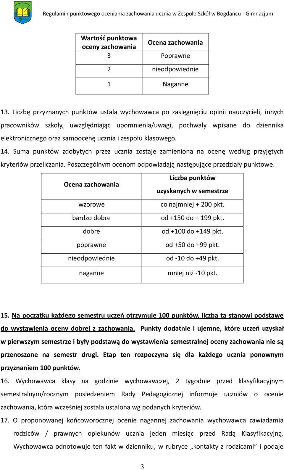 samoocenę ucznia i zespołu klasowego. 14. Suma punktów zdobytych przez ucznia zostaje zamieniona na ocenę według przyjętych kryteriów przeliczania.