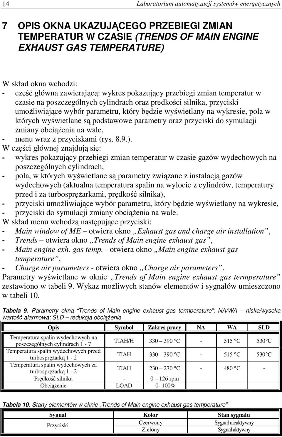 pola w których wyświetlane są podstawowe parametry oraz przyciski do symulacji zmiany obciążenia na wale, - menu wraz z przyciskami (rys. 8.9.).