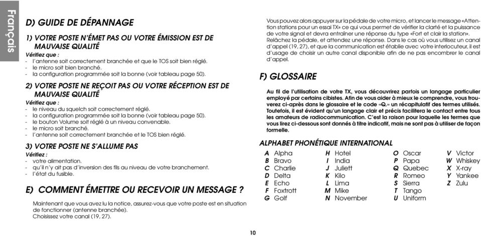 2) VOTRE POSTE NE REÇOIT PAS OU VOTRE RÉCEPTION EST DE MAUVAISE QUALITÉ Vérifiez que : - le niveau du squelch soit correctement réglé.