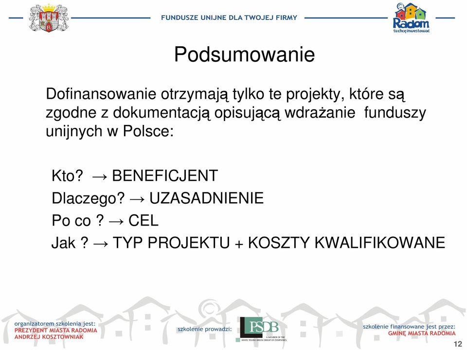 funduszy unijnych w Polsce: Kto? BENEFICJENT Dlaczego?