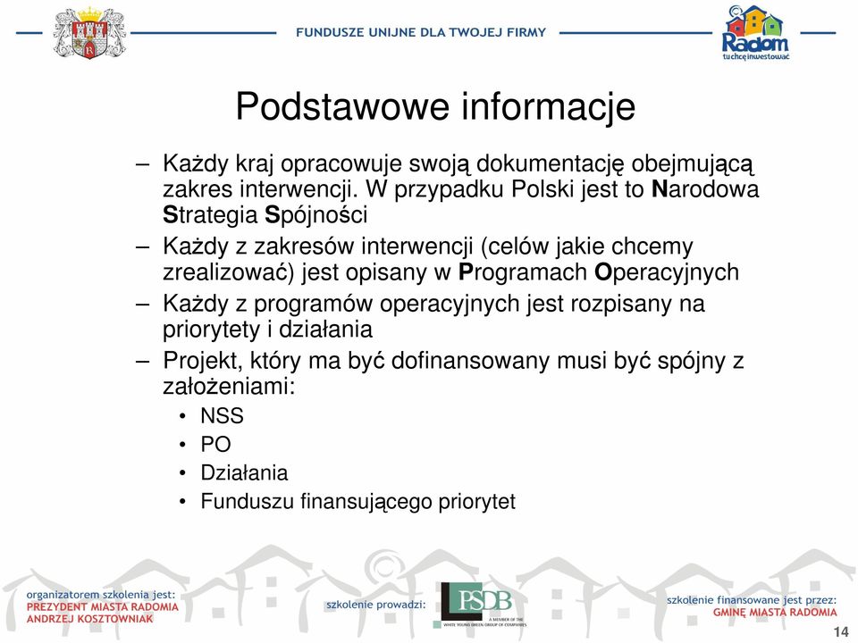 zrealizować) jest opisany w Programach Operacyjnych KaŜdy z programów operacyjnych jest rozpisany na