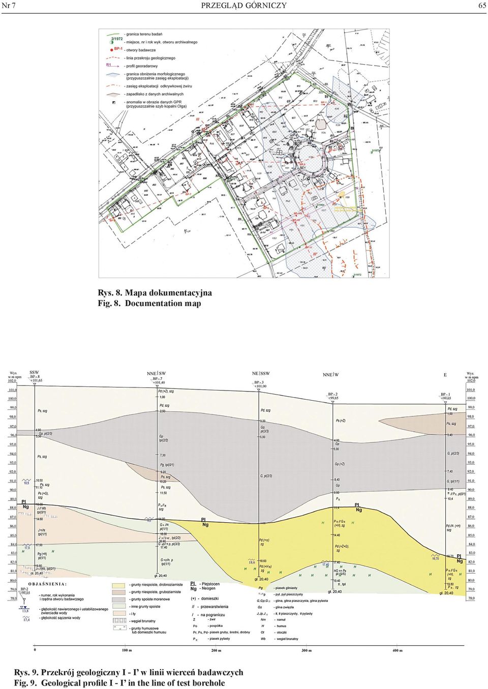 9. Przekrój geologiczny I - I w linii wierceń