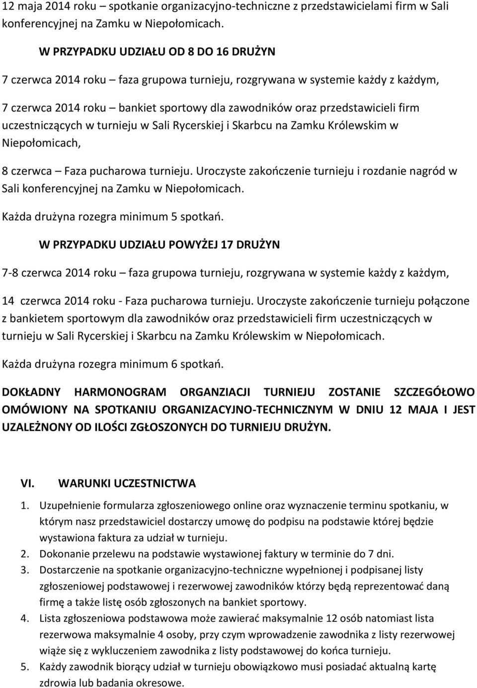 uczestniczących w turnieju w Sali Rycerskiej i Skarbcu na Zamku Królewskim w Niepołomicach, 8 czerwca Faza pucharowa turnieju.