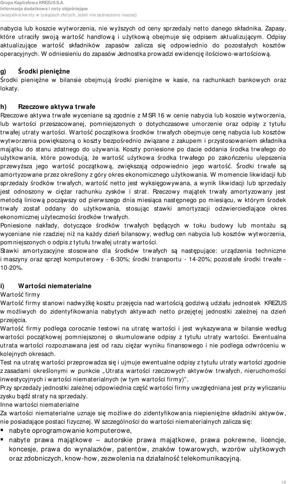 g) Środki pieniężne Środki pieniężne w bilansie obejmują środki pieniężne w kasie, na rachunkach bankowych oraz lokaty.