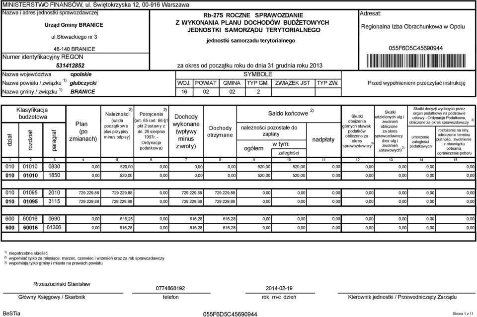 słowackiego nr 3 jednostki samorzadu terytorialnego 48-140 BRANICE Numer identyfikacyjny REGON 531412852 Nazwa województwa opolskie Nazwa powiatu / związku głubczycki Nazwa gminy / związku BRANICE za