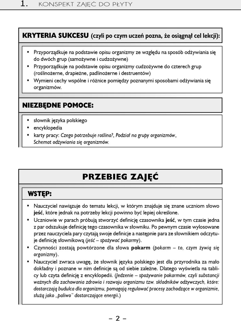 poznanymi sposobami odżywiania się organizmów. Niezbędne pomoce: słownik języka polskiego encyklopedia karty pracy: Czego potrzebuje roślina?