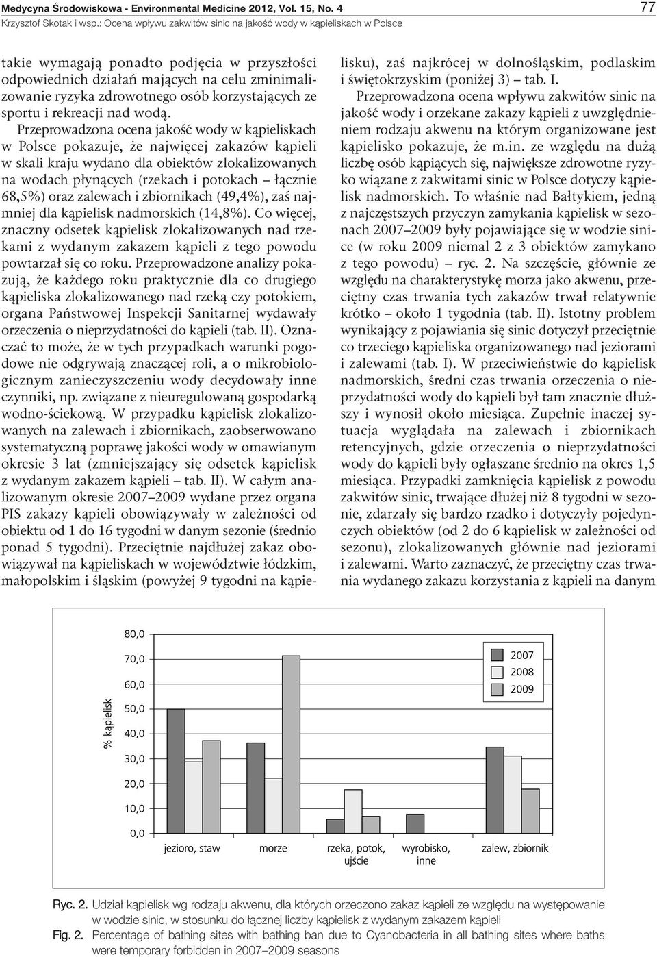 Przeprowadzona ocena jakość wody w kąpieliskach w Polsce pokazuje, że najwięcej zakazów kąpieli w skali kraju wydano dla obiektów zlokalizowanych na wodach płynących (rzekach i potokach łącznie