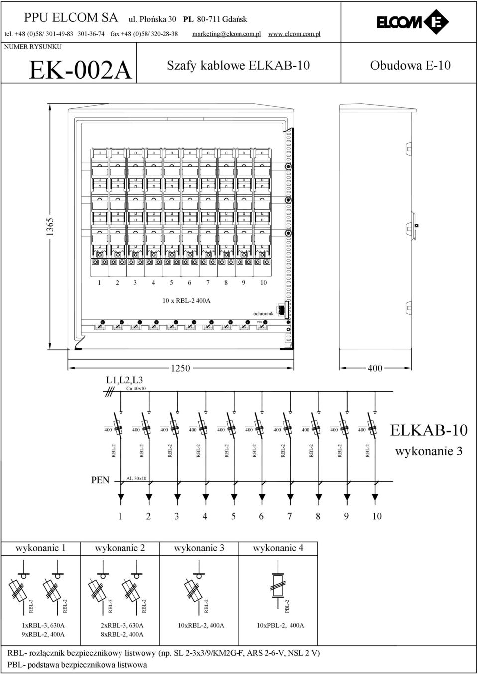 2 3 4 6 7 8 9 0 0 x A L,L2,L3 Cu 40x0 ELKAB-0 wykonanie 3 AL 30x0 2 3 4 6 7 8 9 0 wykonanie 3