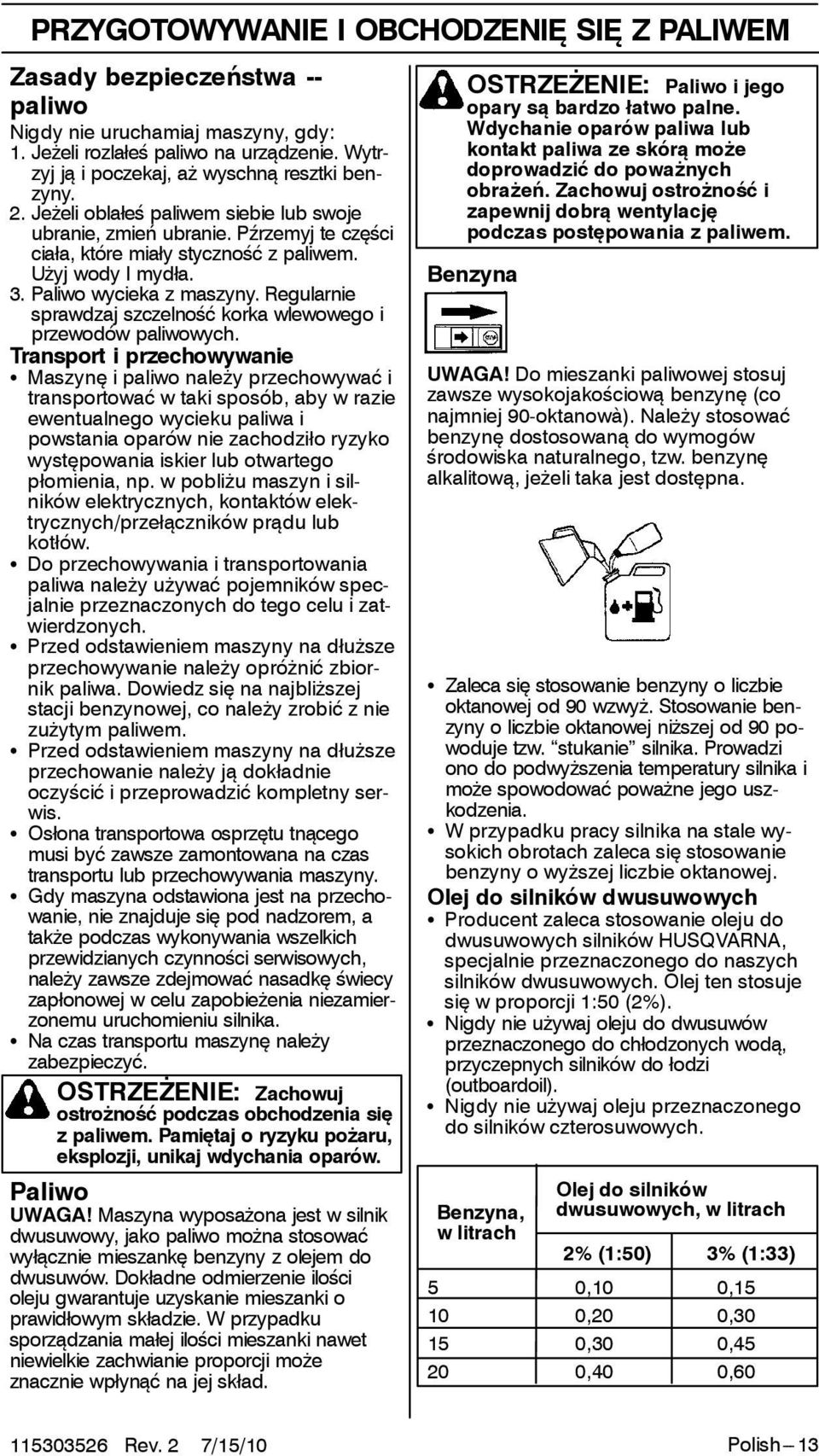 Regularnie sprawdzaj szczelność korka wlewowego i przewodów paliwowych.