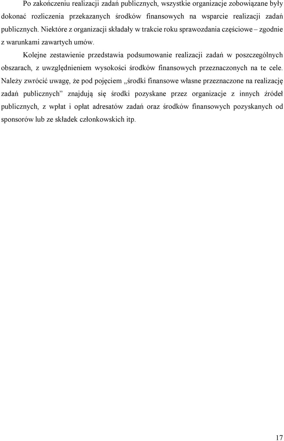 Kolejne zestawienie przedstawia podsumowanie realizacji zadań w poszczególnych obszarach, z uwzględnieniem wysokości środków finansowych przeznaczonych na te cele.