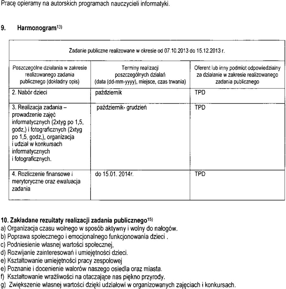 odpowiedzialny za dzialanie w zakresie realizowanego zadanra p!blicznego 2. Nab6r dzieci pa2dziemik TPD 3.