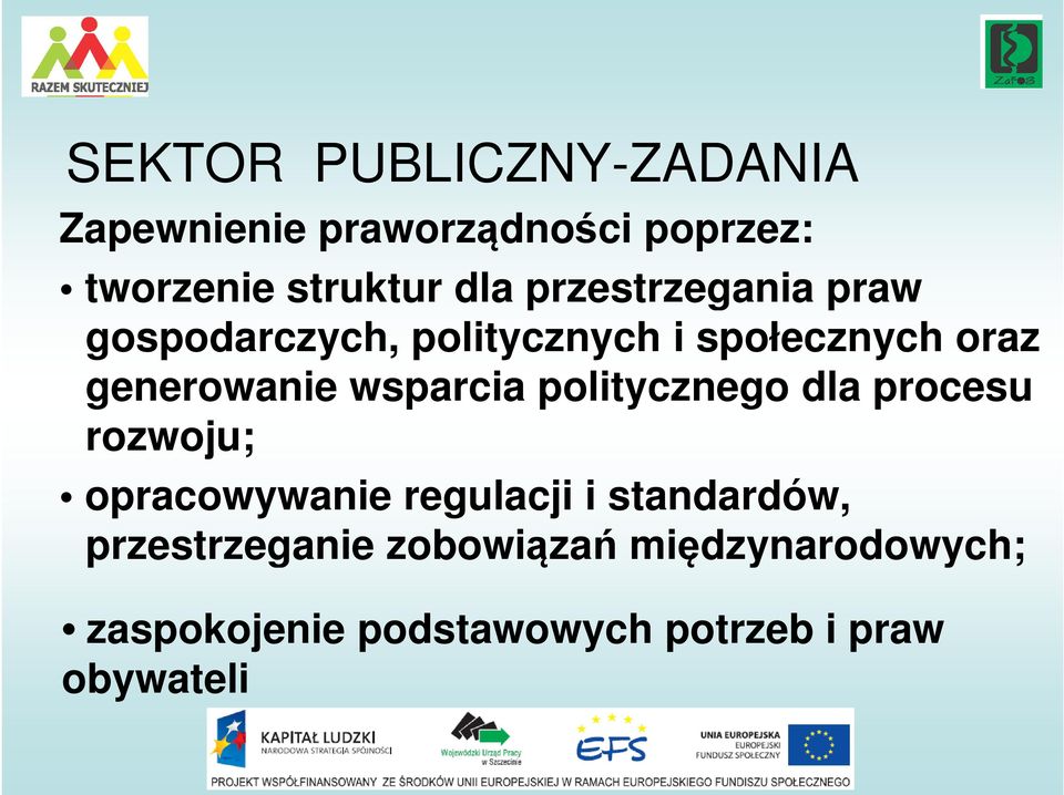 wsparcia politycznego dla procesu rozwoju; opracowywanie regulacji i standardów,