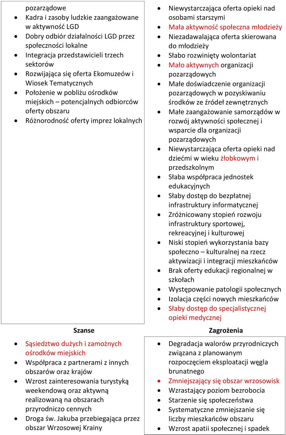 aktywnośd społeczna młodzieży Niezadawalająca oferta skierowana do młodzieży Słabo rozwinięty wolontariat Mało aktywnych organizacji pozarządowych Małe doświadczenie organizacji pozarządowych w