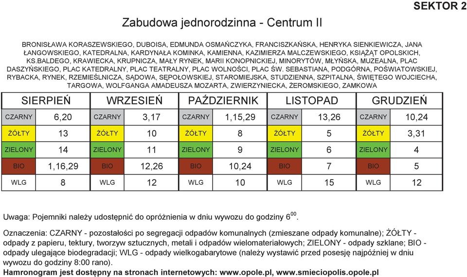 BALDEGO, KRAWIECKA, KRUPNICZA, MAŁY RYNEK, MARII KONOPNICKIEJ, MINORYTÓW, MŁYŃSKA, MUZEALNA, PLAC DASZYŃSKIEGO, PLAC KATEDRALNY, PLAC TEATRALNY, PLAC WOLNOŚCI, PLAC ŚW.