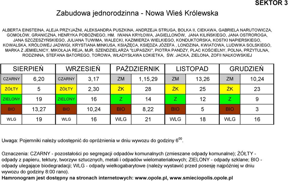 IWANA KRYŁOWA, JAGIELLONÓW, JANA KILIŃSKIEGO, JANA OSTROROGA, JANA SZCZESZYŃSKIEGO, JULIANA TUWIMA, WALECKI, KAZIMIERZA WIELKIEGO, KONDUKTORSKA, KOSTKI NAPIERSKIEGO, KOWALSKA, KRÓLOWEJ JADWIGI,