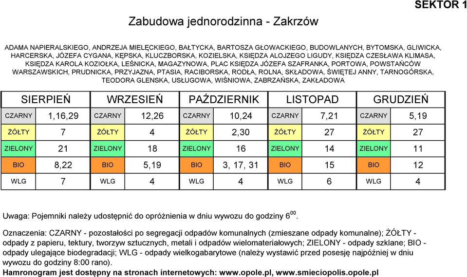PTASIA, RACIBORSKA, RODŁA, ROLNA, SKŁADOWA, ŚWIĘTEJ ANNY, TARNOGÓRSKA, TEODORA GLENSKA, USŁUGOWA, WIŚNIOWA, ZABRZAŃSKA, ZAKŁADOWA CZARNY 1,16,29 CZARNY 12,26 CZARNY 10,24 CZARNY 7,21 CZARNY 5,19