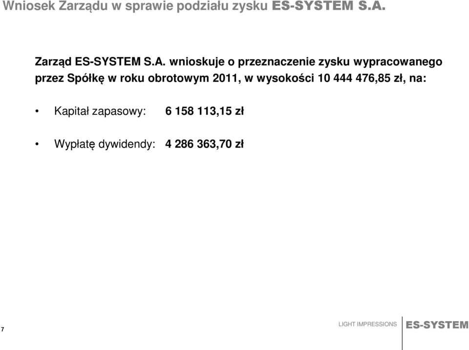 wnioskuje o przeznaczenie zysku wypracowanego przez Spółkę w