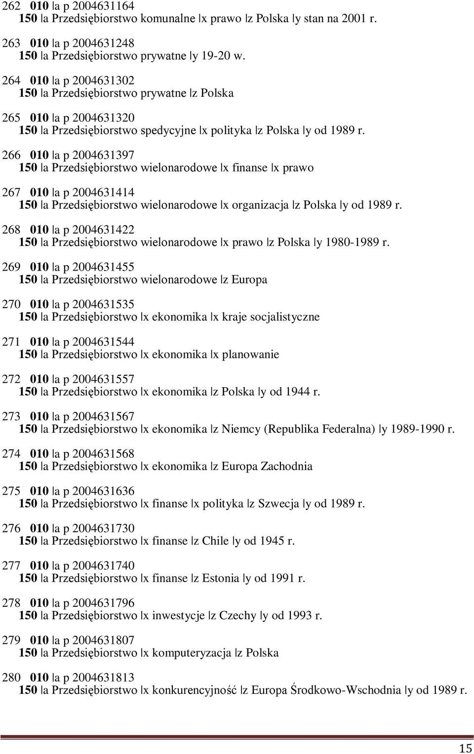 266 010 a p 2004631397 150 a Przedsiębiorstwo wielonarodowe x finanse x prawo 267 010 a p 2004631414 150 a Przedsiębiorstwo wielonarodowe x organizacja z Polska y od 1989 r.