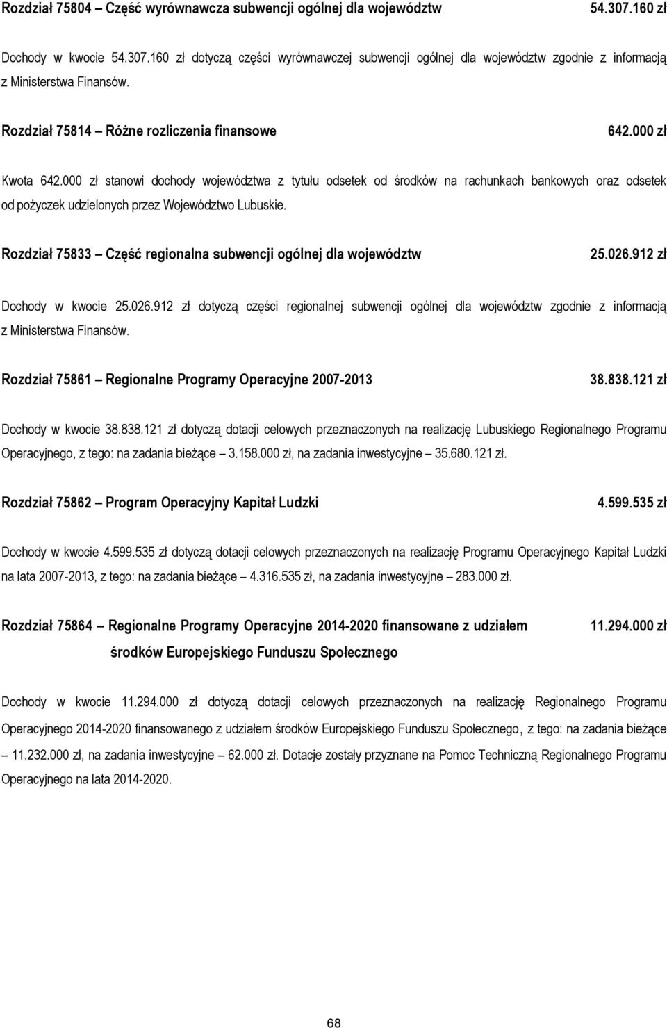 000 zł stanowi dochody województwa z tytułu odsetek od środków na rachunkach bankowych oraz odsetek od pożyczek udzielonych przez Województwo Lubuskie.