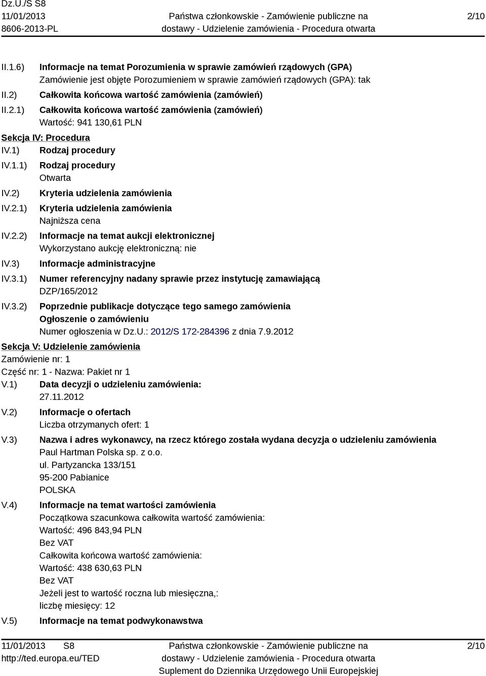 ,61 PLN Sekcja IV: Procedura IV.1) Rodzaj procedury IV.1.1) I IV.2.1) IV.2.2) I IV.3.