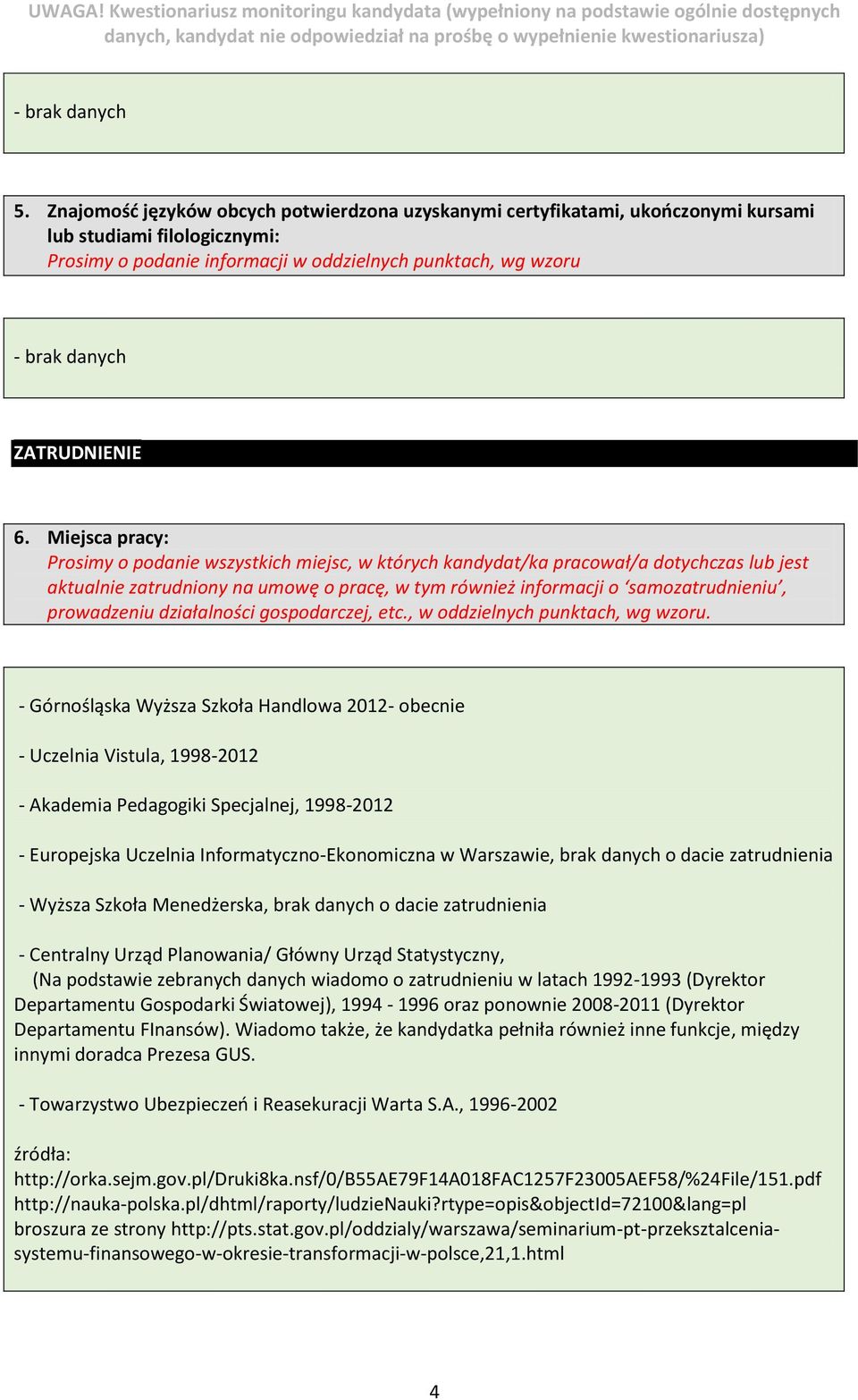 prowadzeniu działalności gospodarczej, etc., w oddzielnych punktach, wg wzoru.