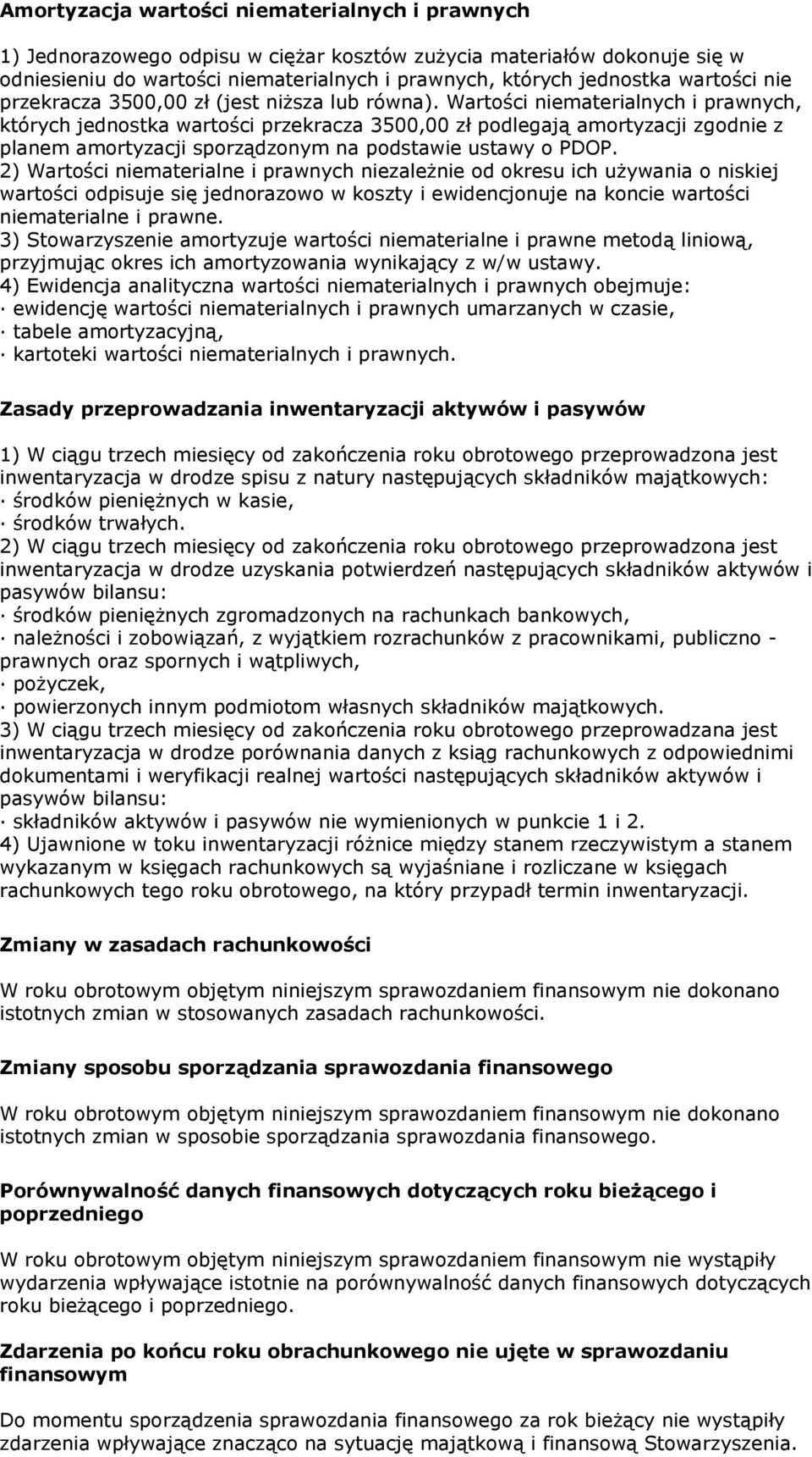 Wartości niematerialnych i prawnych, których jednostka wartości przekracza 3500,00 zł podlegają amortyzacji zgodnie z planem amortyzacji sporządzonym na podstawie ustawy o PDOP.