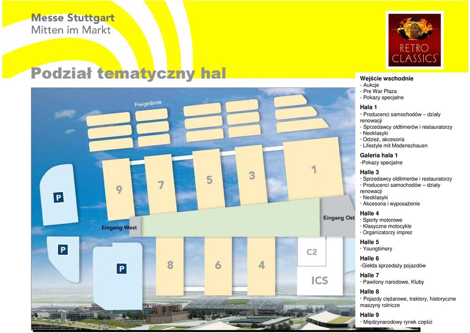 Producenci samochodów działy renowacji Neoklasyki Akcesoria i wyposaŝenie Halle 4 Sporty motorowe Klasyczne motocykle Organizatorzy imprez Halle 5 Youngtimery