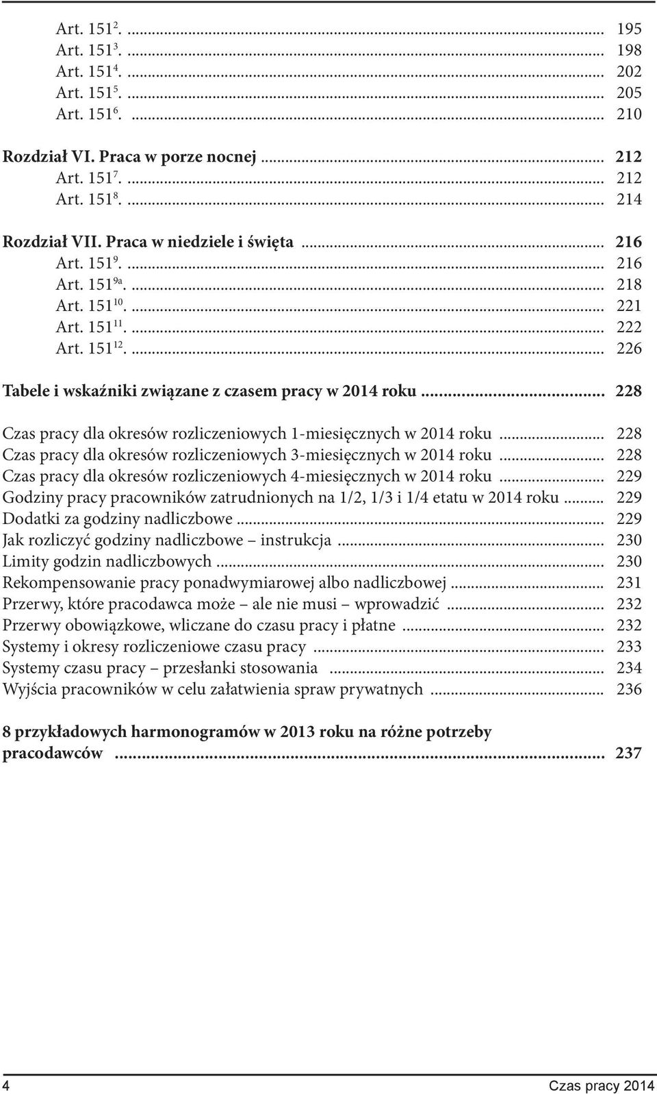 .. 228 Czas pracy dla okresów rozliczeniowych 1-miesięcznych w 2014 roku... 228 Czas pracy dla okresów rozliczeniowych 3-miesięcznych w 2014 roku.