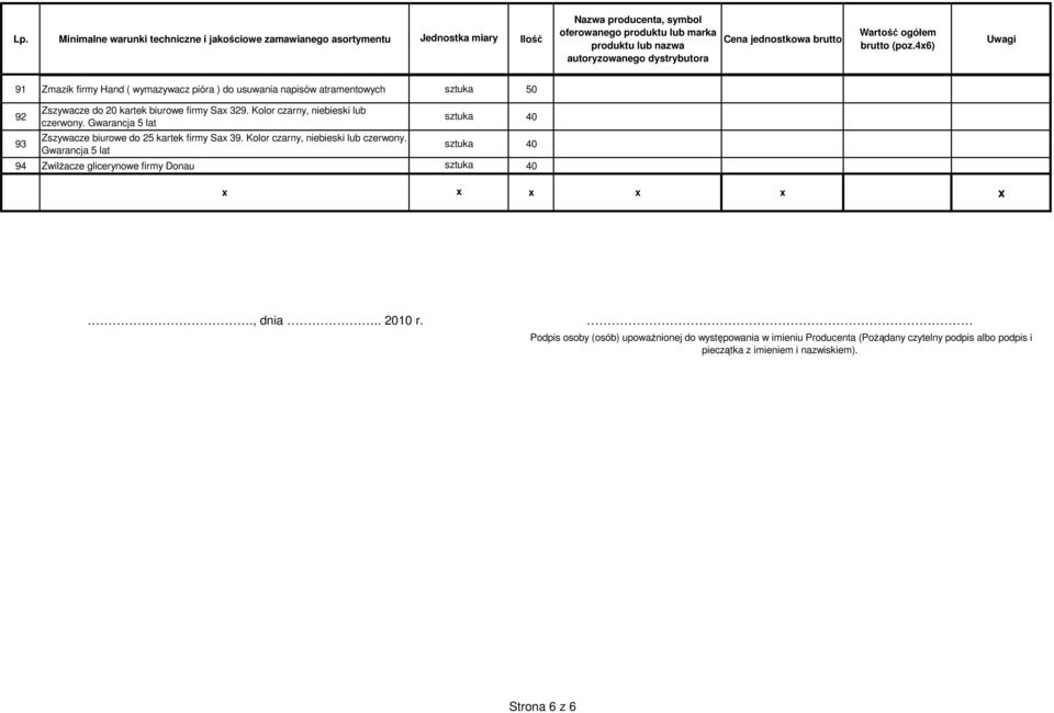 Kolor czarny, niebieski lub czerwony. Gwarancja lat 94 ZwilŜacze glicerynowe firmy Donau 40 40 40 x x x x x x., dnia.. r.