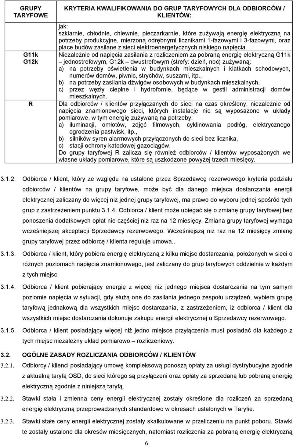 Niezależnie od napięcia zasilania z rozliczeniem za pobraną energię elektryczną G11k jednostrefowym, G12k dwustrefowym (strefy: dzień, noc) zużywaną: a) na potrzeby oświetlenia w budynkach