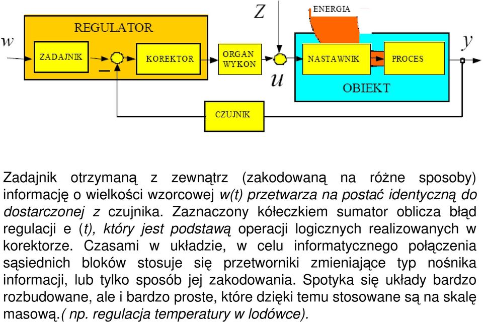 Czasami w układzie, w celu informatycznego połączenia sąsiednich bloków stosuje się przetworniki zmieniające typ nośnika informacji, lub tylko sposób