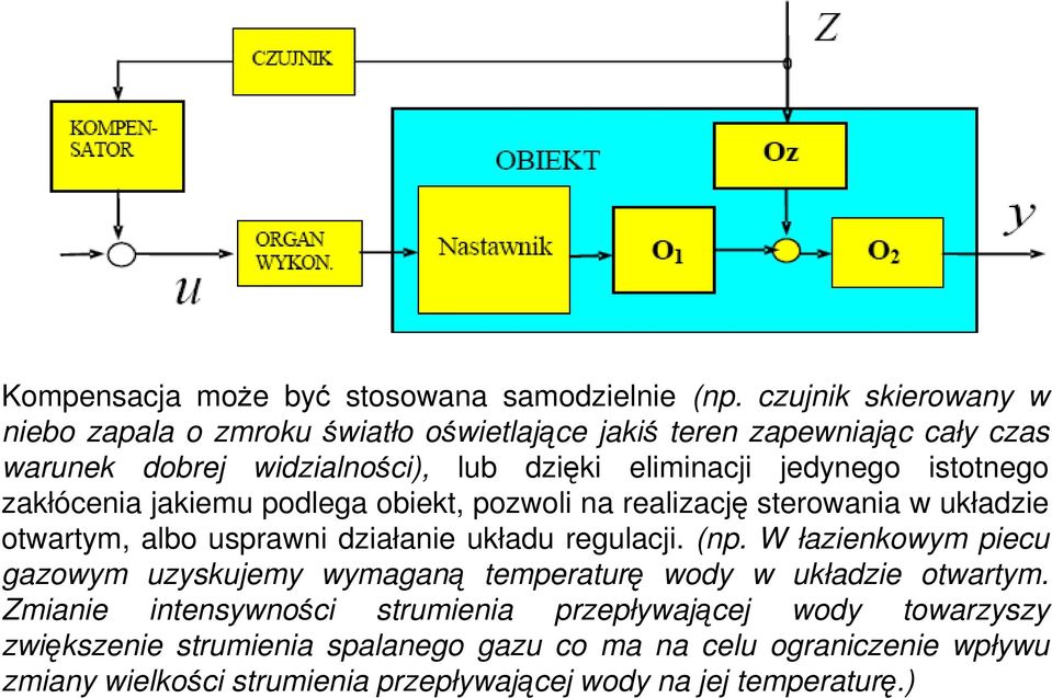 istotnego zakłócenia jakiemu podlega obiekt, pozwoli na realizację sterowania w układzie otwartym, albo usprawni działanie układu regulacji. (np.