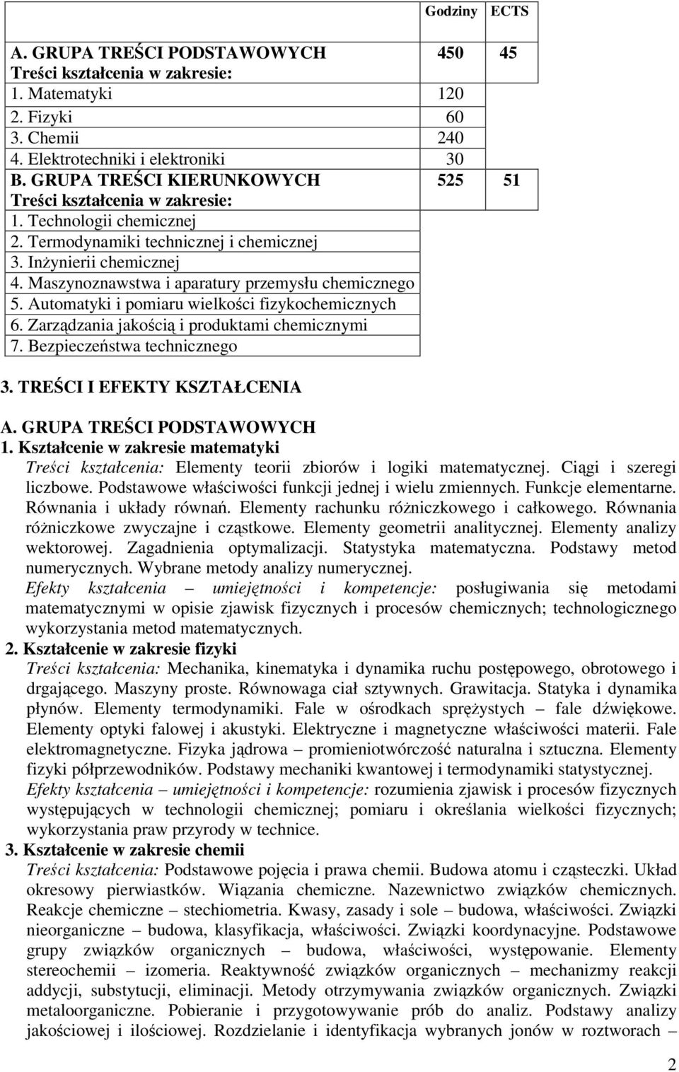 Maszynoznawstwa i aparatury przemysłu chemicznego 5. Automatyki i pomiaru wielkoci fizykochemicznych 6. Zarzdzania jakoci i produktami chemicznymi 7. Bezpieczestwa technicznego 3.