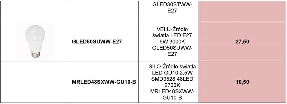 6W 3000K GLED50SUWW- E27 SILO-Źródło światła