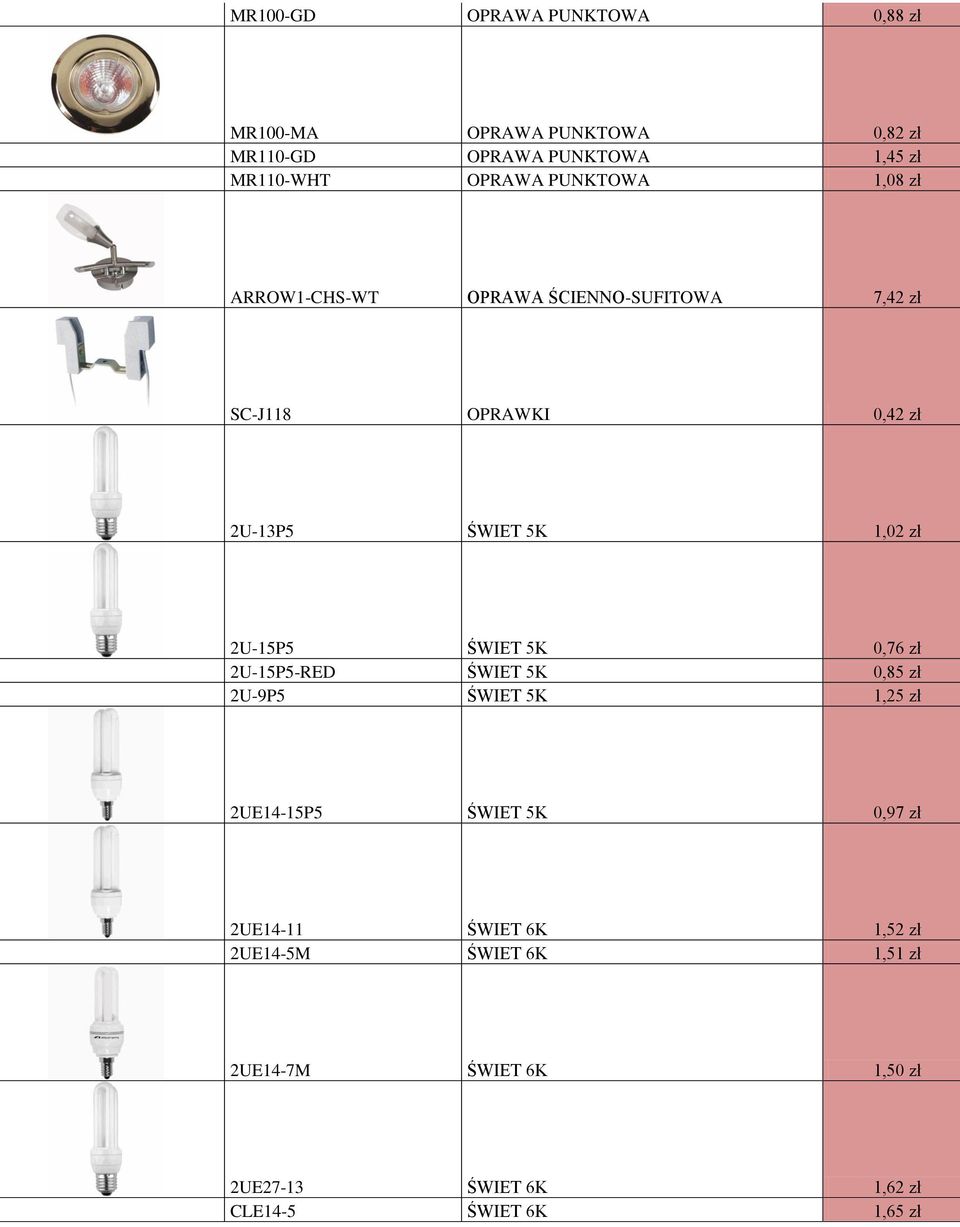 2U-15P5 ŚWIET 5K 0,76 zł 2U-15P5-RED ŚWIET 5K 0,85 zł 2U-9P5 ŚWIET 5K 1,25 zł 2UE14-15P5 ŚWIET 5K 0,97 zł 2UE14-11