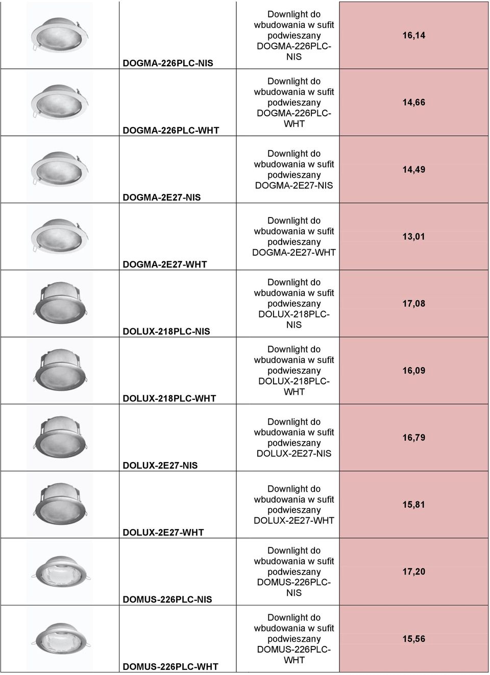 WHT DOGMA-2E27-NIS DOGMA-2E27-WHT DOLUX-218PLC- NIS DOLUX-218PLC- WHT DOLUX-2E27-NIS