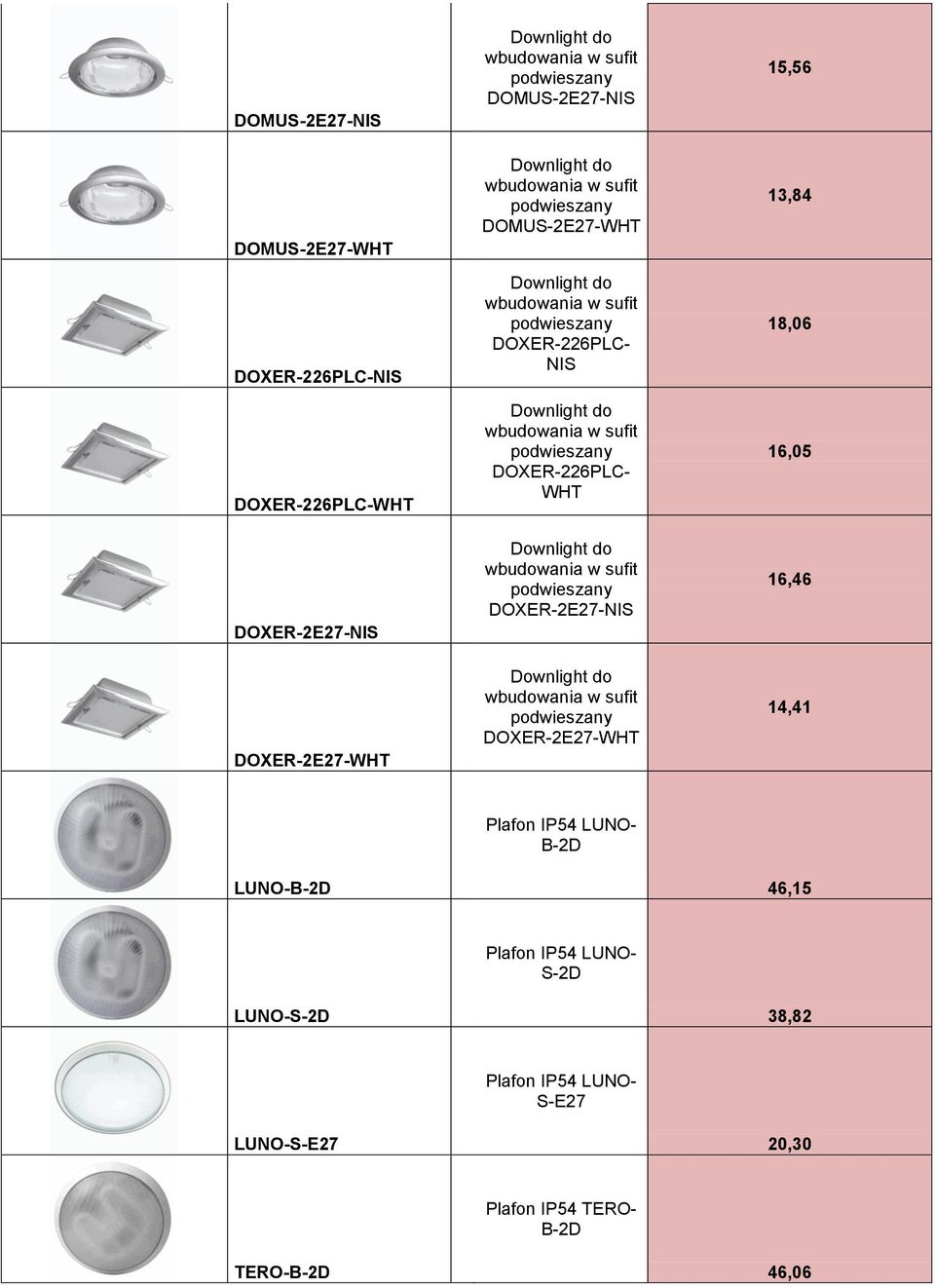 15,56 13,84 18,06 16,05 16,46 14,41 LUNO-B-2D Plafon IP54 LUNO- B-2D 46,15 LUNO-S-2D Plafon