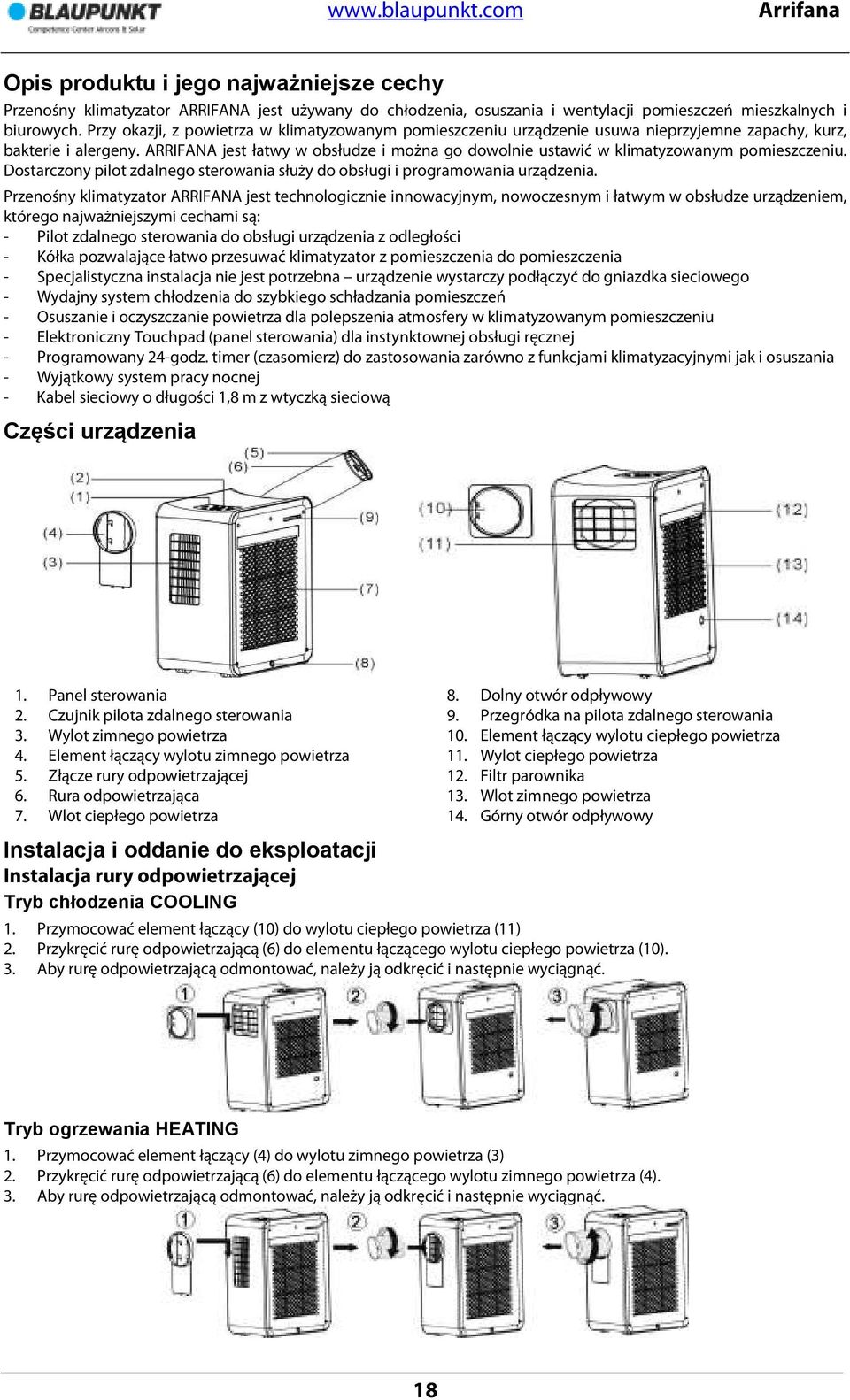 ARRIFANA jest łatwy w obsłudze i można go dowolnie ustawić w klimatyzowanym pomieszczeniu. Dostarczony pilot zdalnego sterowania służy do obsługi i programowania urządzenia.