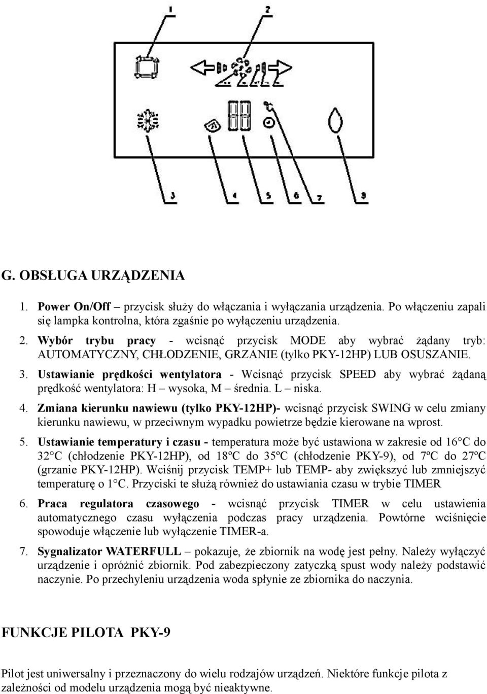 Ustawianie prędkości wentylatora - Wcisnąć przycisk SPEED aby wybrać żądaną prędkość wentylatora: H wysoka, M średnia. L niska. 4.