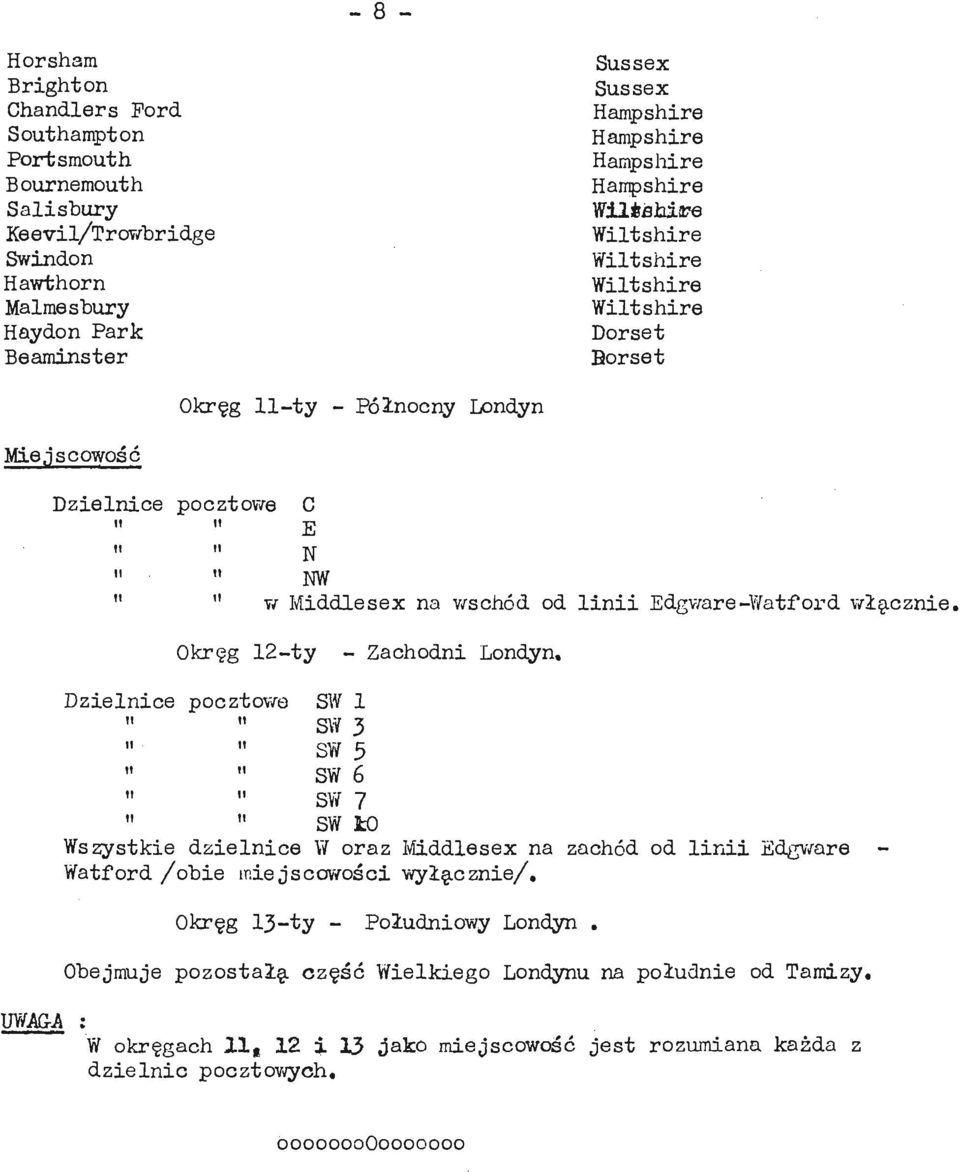 Okręg 12-ty - Zachodni Londyn* Dzielnice pocztowe n " SW 1 11 11 3 SW 5 w!t SW 6 t.