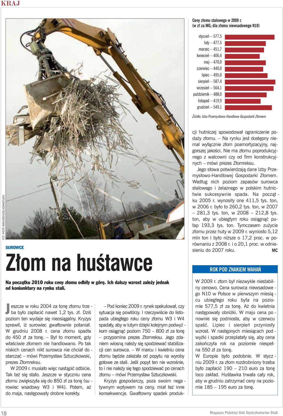 grudzieƒ 549,1 èród o: Izba Przemys owo-handlowa Gospodarki Z omem FOT. PIOTR WANIOREK/ZELAZNASTUDIO SUROWCE Z om na huêtawce Na poczàtku 2010 roku ceny z omu odbi y w gór.