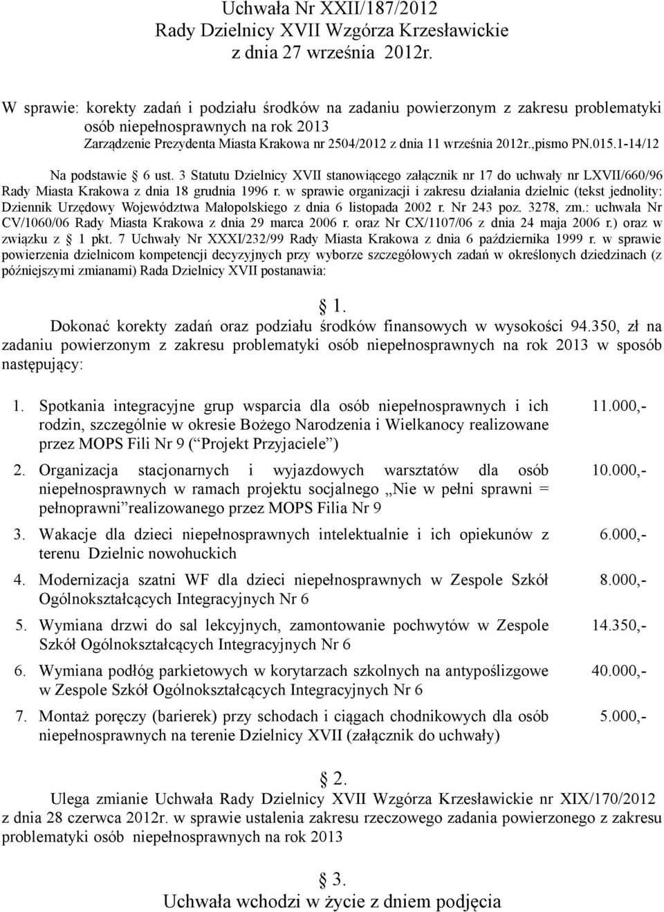 3 Statutu Dzielnicy XVII stanowiącego załącznik nr 17 do uchwały nr LXVII/660/96 Rady Miasta Krakowa z dnia 18 grudnia 1996 r.