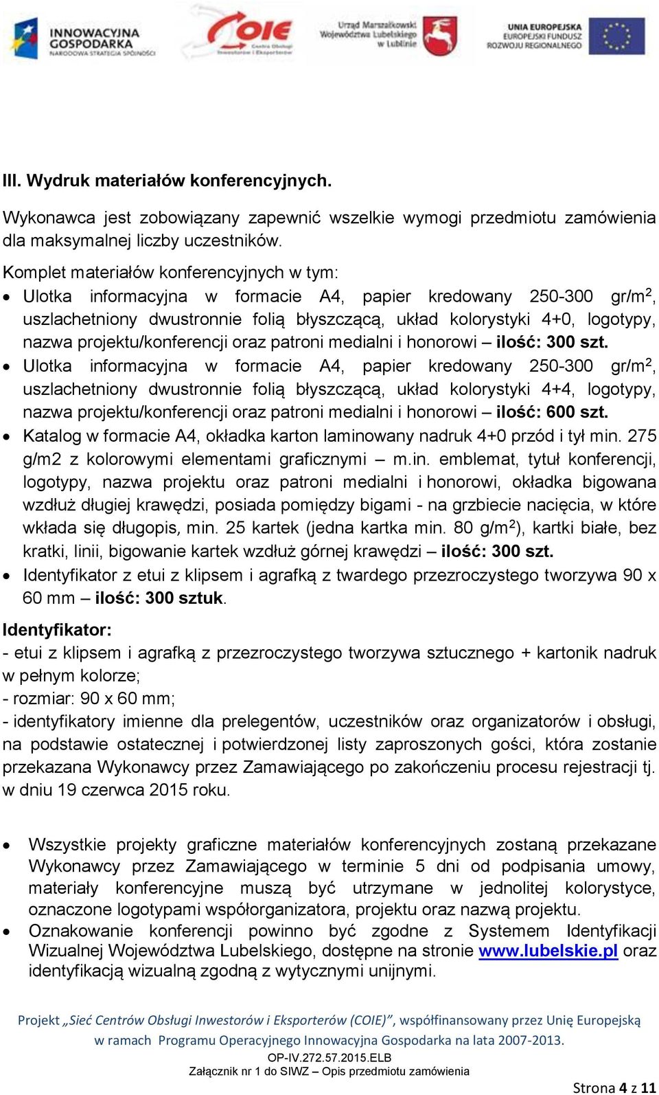 projektu/konferencji oraz patroni medialni i honorowi ilość: 300 szt.