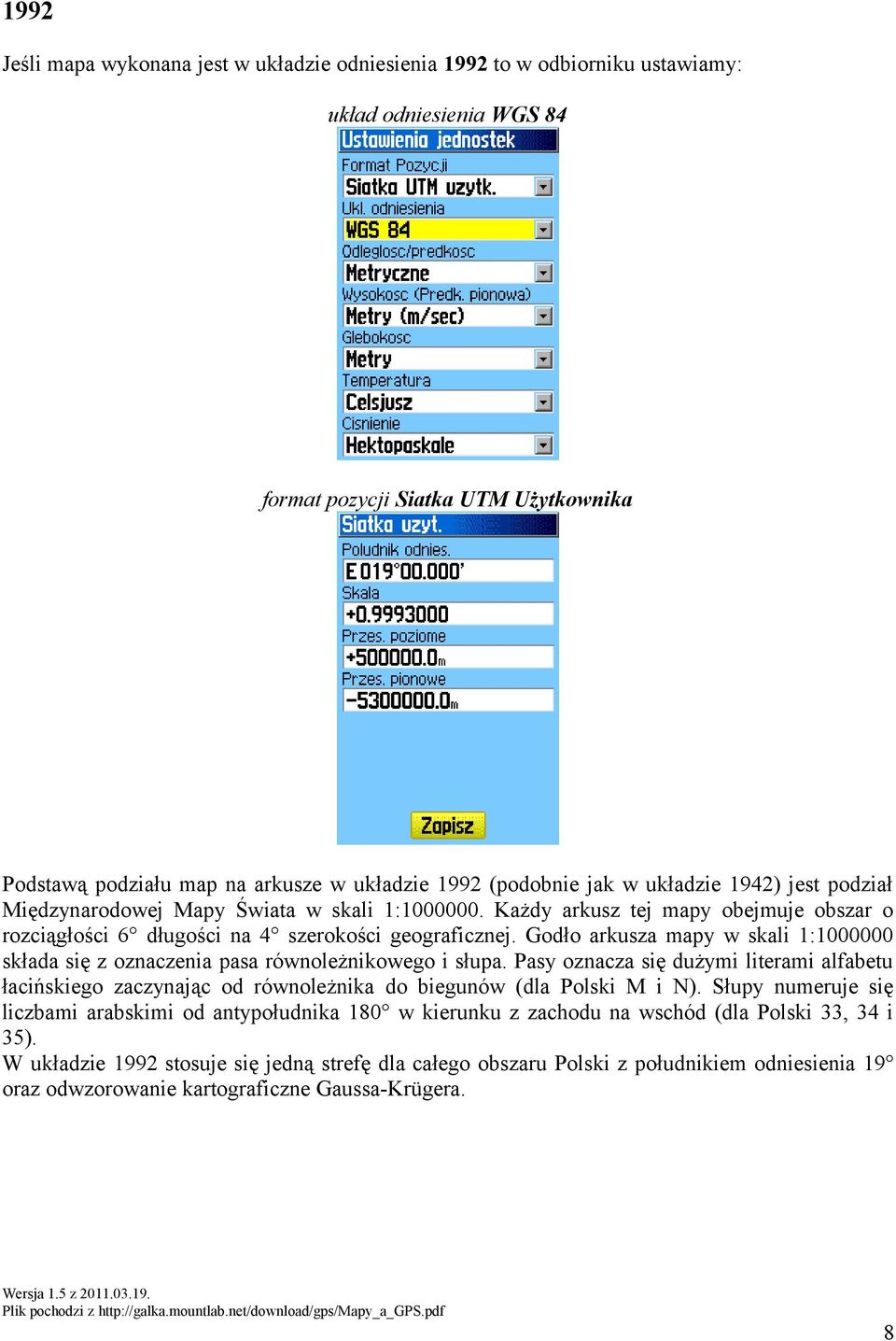 Godło arkusza mapy w skali 1:1 składa się z oznaczenia pasa równoleżnikowego i słupa. Pasy oznacza się dużymi literami alfabetu łacińskiego zaczynając od równoleżnika do biegunów (dla Polski M i N).