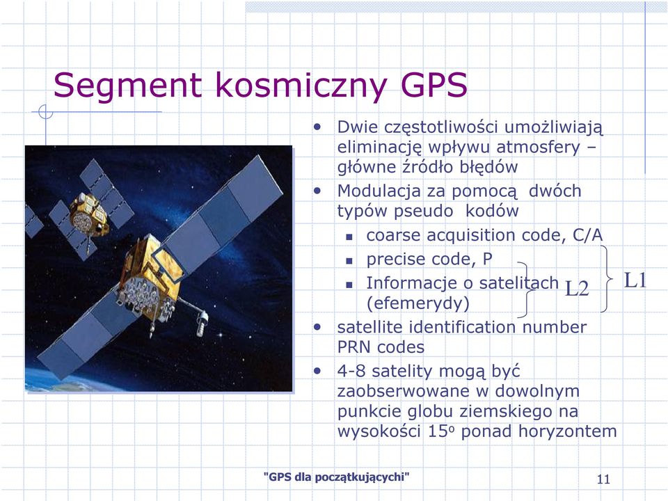 satelitach L2 (efemerydy) satellite identification number PRN codes 4-8 satelity mogą być