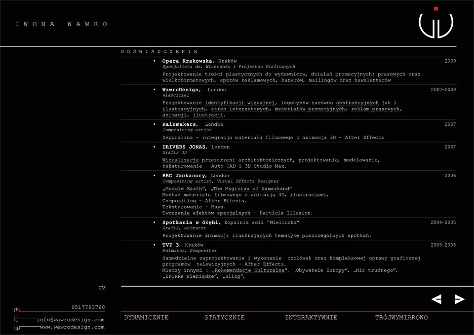 WawroDesign, London Właściciel Projektowanie identyfikacji wizualnej, logotypów zarówno abstrakcyjnych jak i ilustracyjnych, stron internetowych, materiałów promocyjnych, reklam prasowych, animacji,
