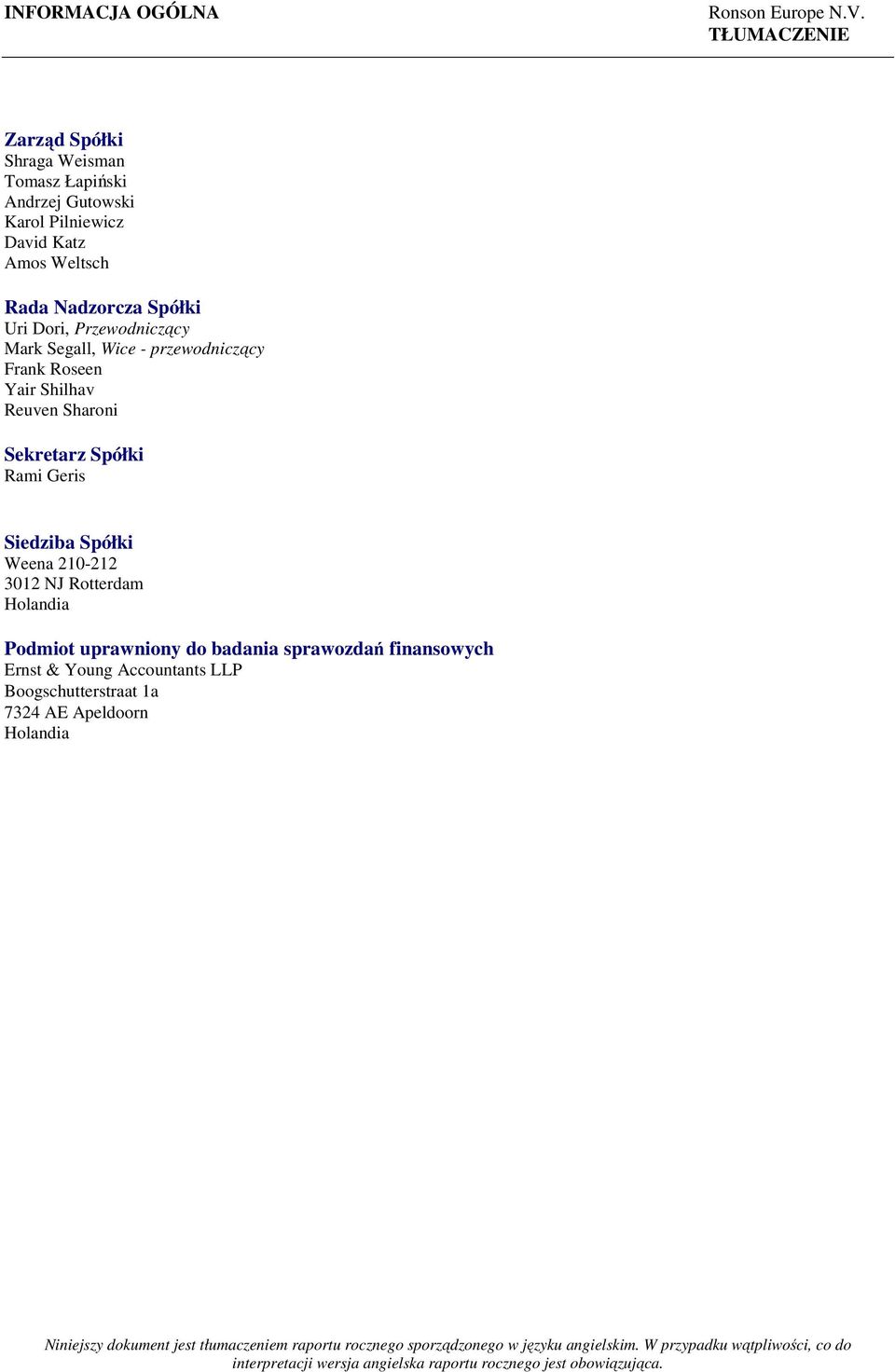 210-212 3012 NJ Rotterdam Holandia Podmiot uprawniony do badania sprawozdań finansowych Ernst & Young Accountants LLP Boogschutterstraat 1a 7324 AE