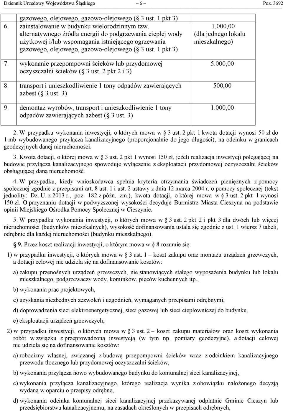 wykonanie przepompowni ścieków lub przydomowej oczyszczalni ścieków ( 3 ust. 2 pkt 2 i 3) 8. transport i unieszkodliwienie 1 tony odpadów zawierających azbest ( 3 ust. 3) 9.