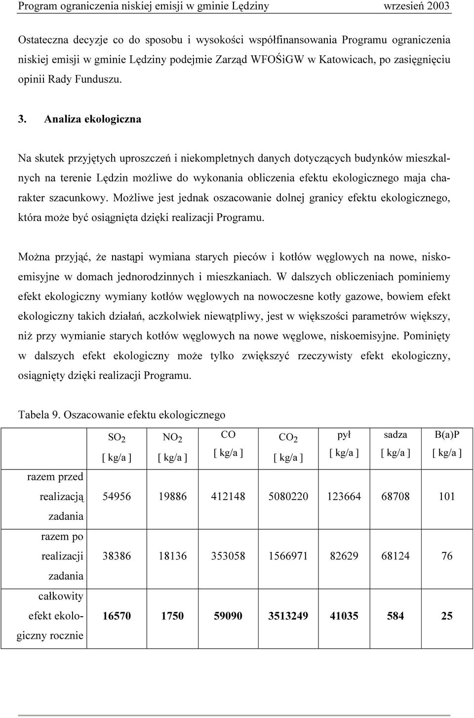 szacunkowy. Możliwe jest jednak oszacowanie dolnej granicy efektu ekologicznego, która może być osiągnięta dzięki realizacji Programu.