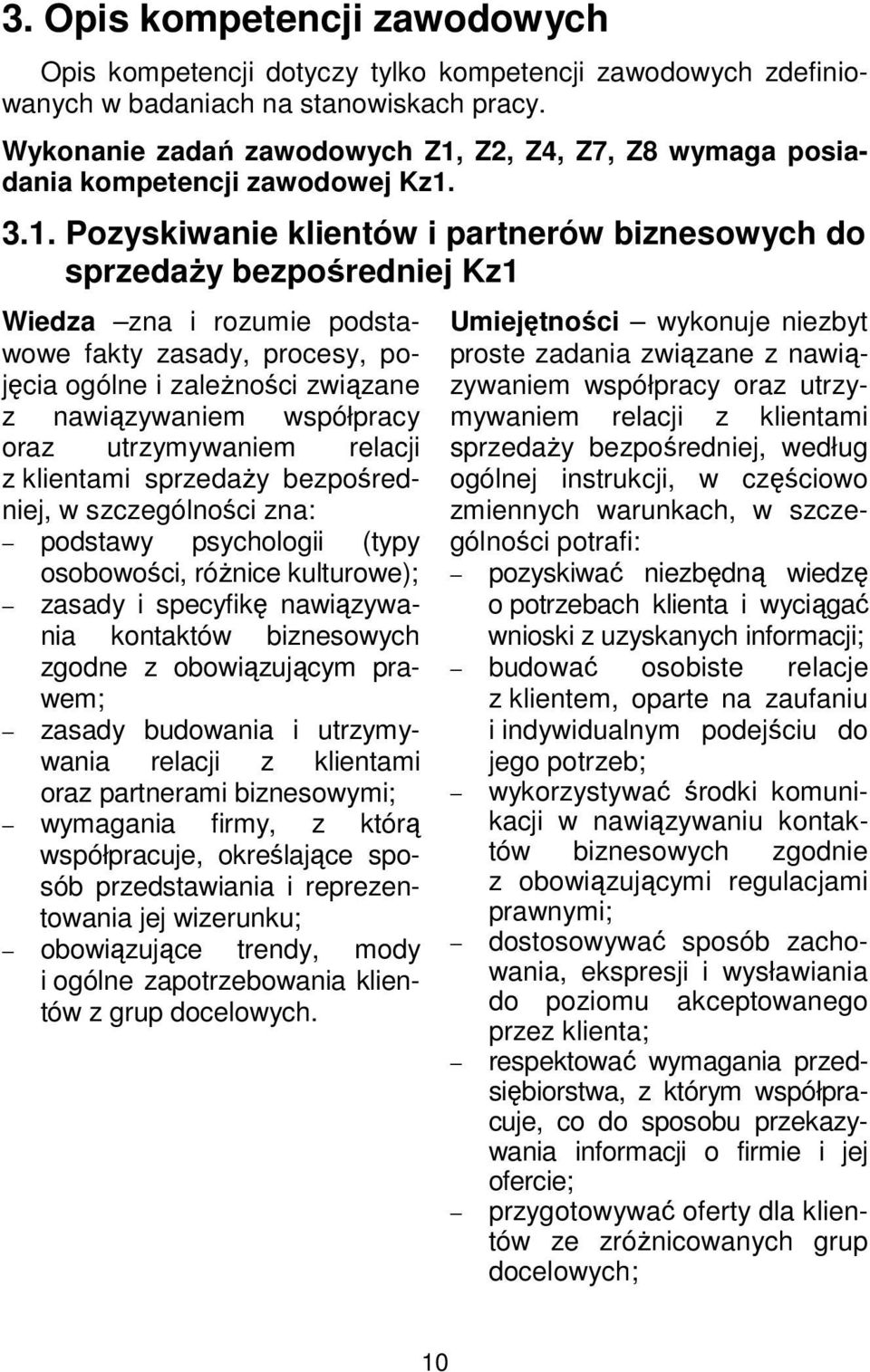 Z2, Z4, Z7, Z8 wymaga posiadania kompetencji zawodowej Kz1.